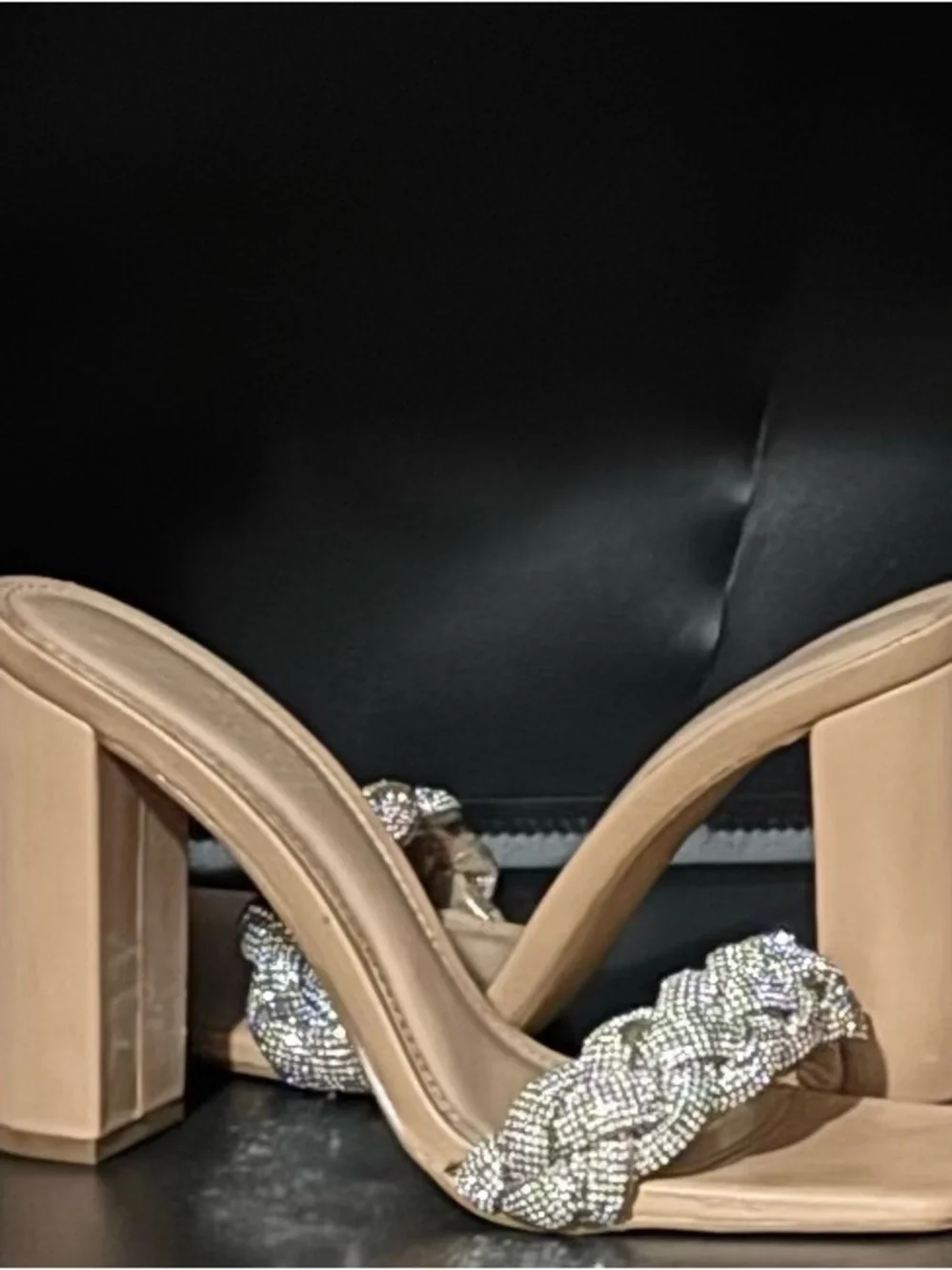 Embellished Braided Strap Nude Block Heel Sandals